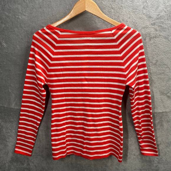 Y2k‎ Henley Top Small Red White Striped Long Sleeve Button Up Preppy Casual - Picture 2 of 15